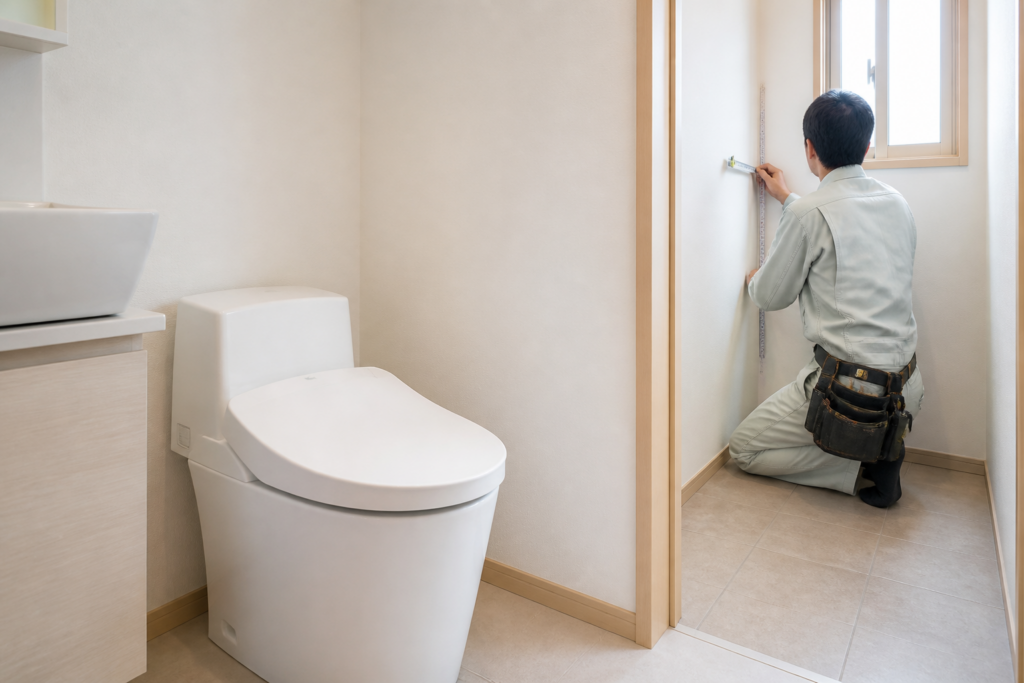 明るく清潔なトイレ空間でリフォーム費用の見積書を確認するイメージ